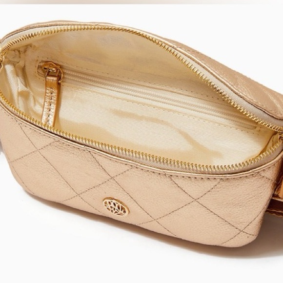 ✨💛 Lilly Pulitzer Quilted Leather Kenton Belt Sling Shoulder Bag Metallic Gold💛✨ - Picture 5 of 13